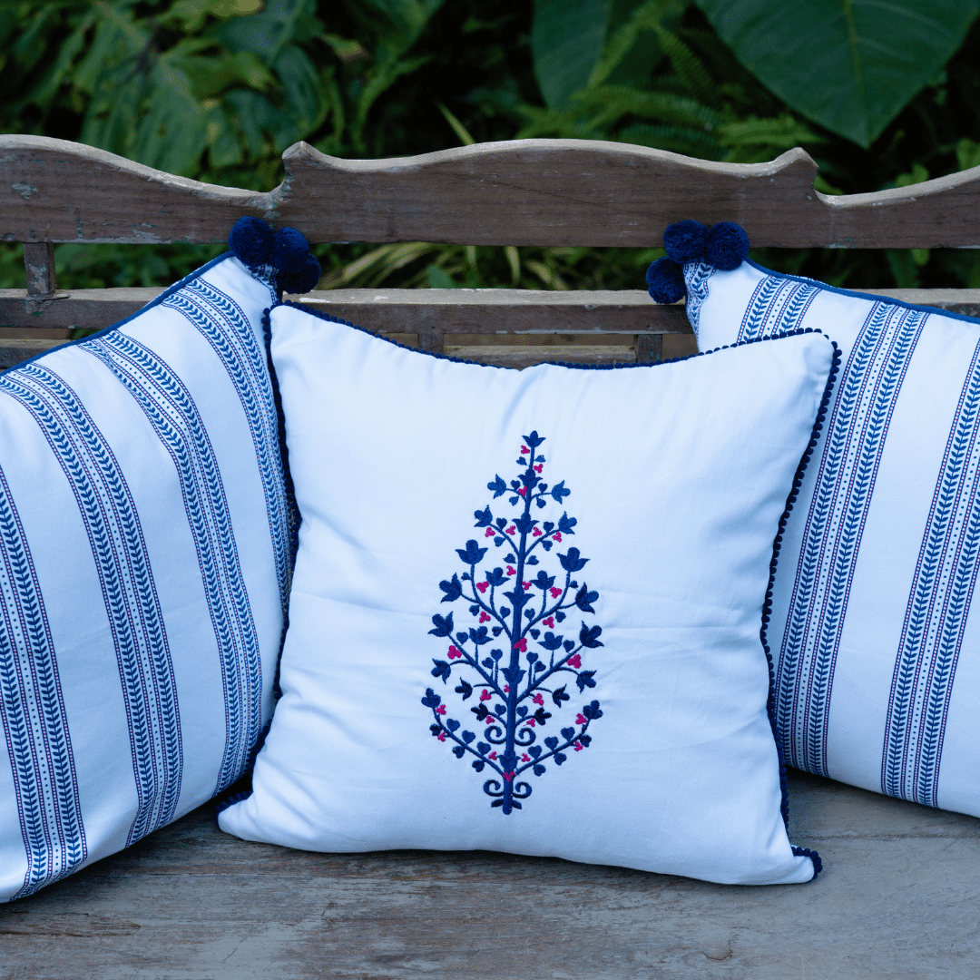 The Indigo Edit Embroidered Cushion Cover
