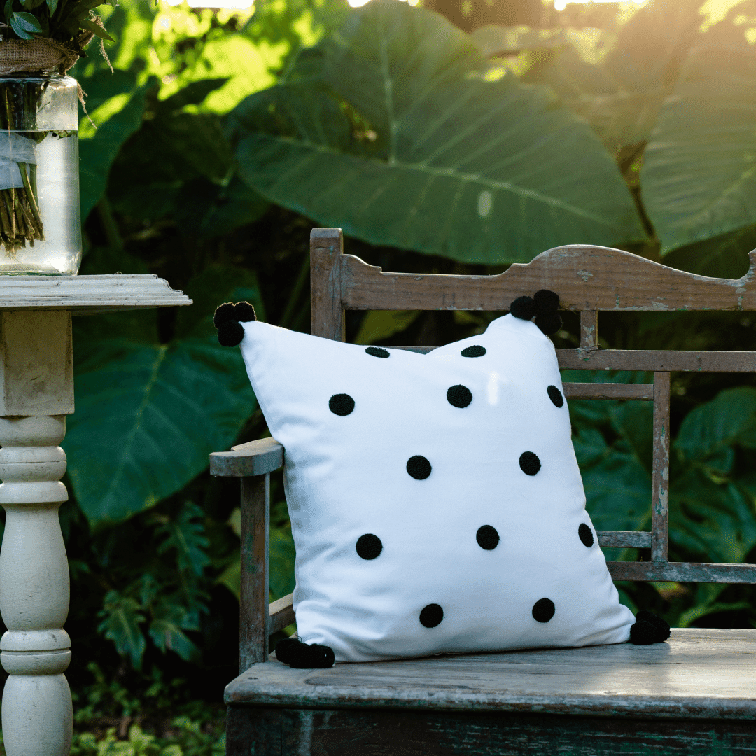 Spotted Embroidered White and Black Cushion Cover