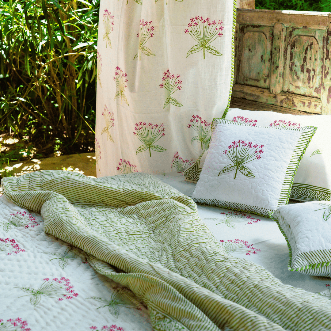 Shades of Spring Hand Block Print Quilt
