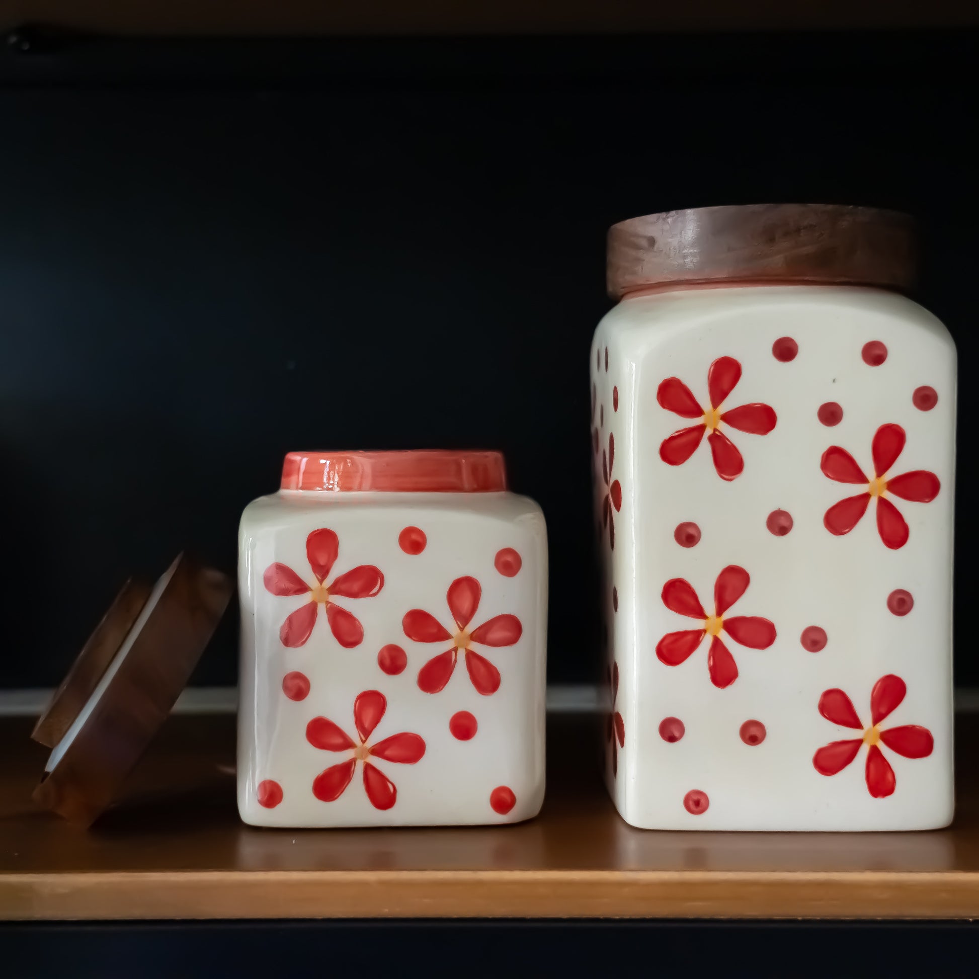 Floral set of 2 Stoneware Ceramic jars