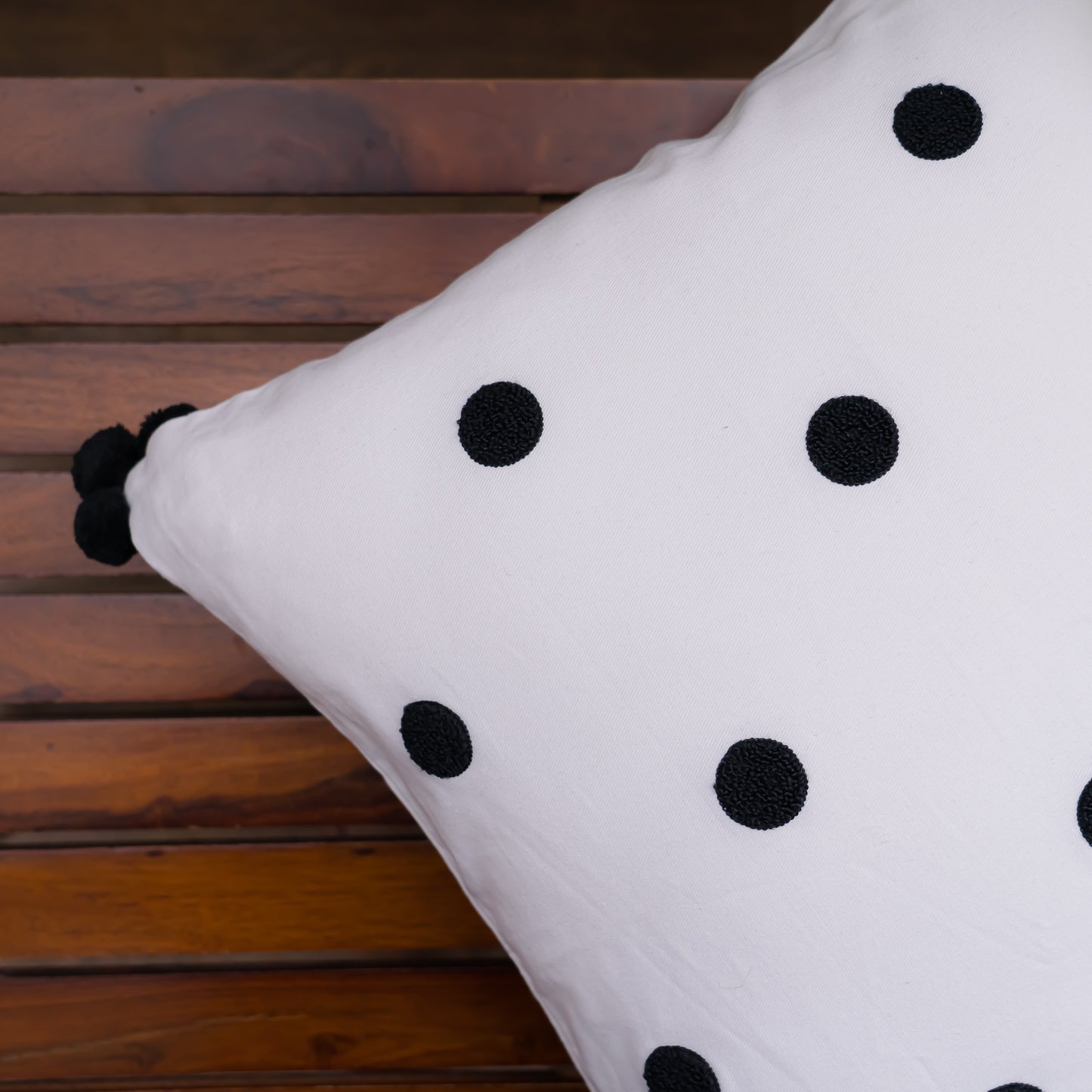 Spotted Embroidered White and Black Cushion Cover