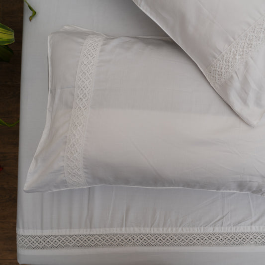 White Satin Bedsheet with Pillowcases